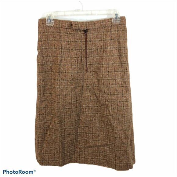 Vintage Wool Tan Plaid Midi Skirt Lined - Picture 6 of 12